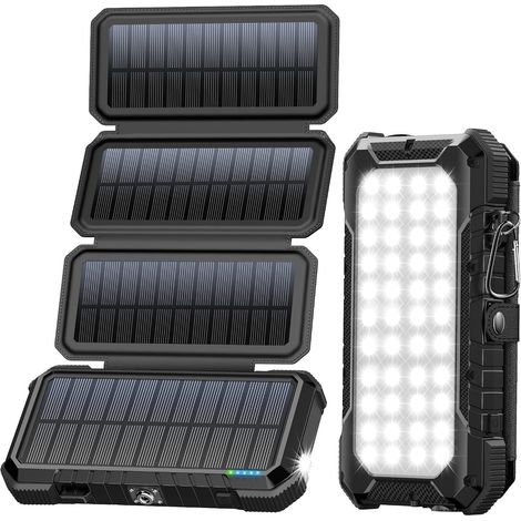 Chargeur Solaire Portable 20000 mAh avec 4 Panneaux solaires, Batterie Externe étanche avec 4 Ports USB 18 W, Chargeur Rapide QC 3.0 USB C Power Bank pour téléphone Portable, Tablette