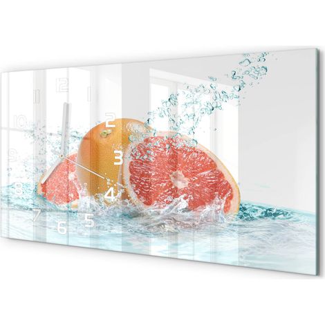 Horloge Murale Panoramique Artistique 60x30 cm Verre Trempé Design Original Pamplemousse (1/5)
