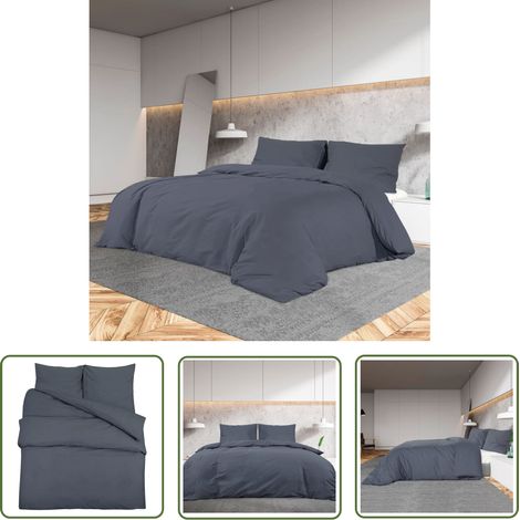 The Living Store Ensemble de housse de couette Anthracite 200x200 cm Coton - Housses De Couette - Linge De Lit - Literie - Drap Housse - Textile Maison (1/5)