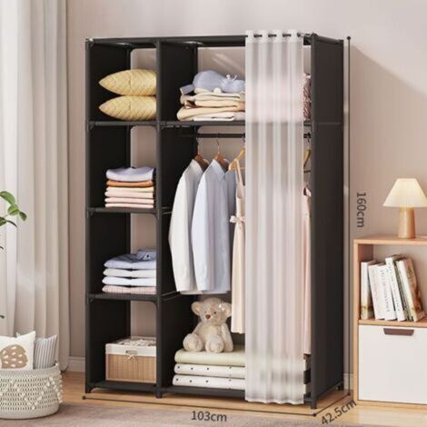 Kleiderschrank-Set – Kleiderschrank-Aufbewahrungsset 160 x 103 x 42 cm in Schwarz (1/5)