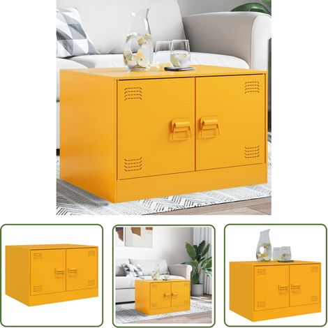The Living Store Table basse Jaune moutarde 67x50x44 cm acier - Table Basse - Table D'appoint - Meubles Salon - Mobilier Moderne - Table Couleur Jaune (1/5)