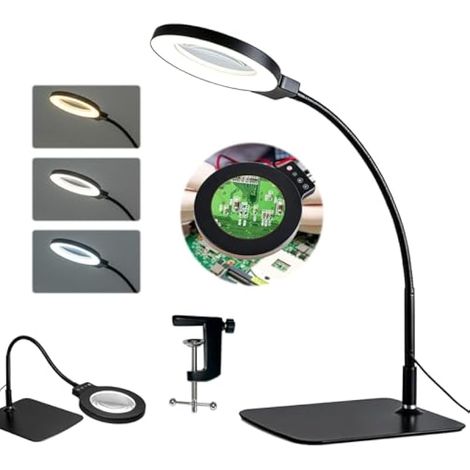 30X Loupe avec lumière et Support, 72 LED Lampe De Bureau Loupe avec Lumière 3 Températures Couleur 5 Niveaux Luminosité Col de Cygne Flexible pour Diamond Painting Accessoires Lecture Bijoutier (1/5)