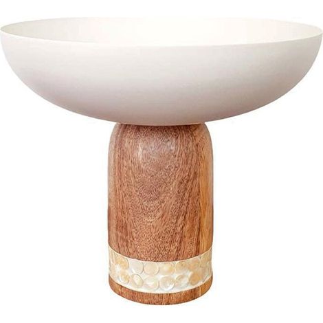 Coupe à Fruits sur Pied en Bois et Métal Blanc Grand Modèle 25,5 x 25,5 x 22 cm - PANGIVO (1/2)