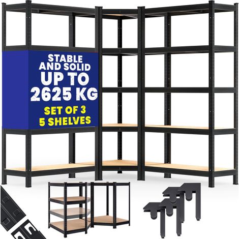MONZANA® Heavy Duty Corner Shelving Unit Set of 3 15 MDF Panels Garage Basement Racking Storage Workshop Shelves 2x 180x90x40cm 1x 180x70x40cm 2625KG Load Capacity Black (1/9)