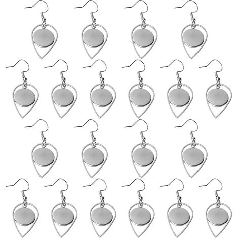 20Pcs Earring Blank Bezels Wire Hook Tray with Water Drop Pendant Jewelry Making DIY Craft 12mm (1/5)