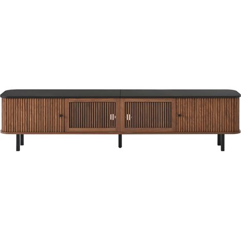 Mueble TV moderno 190x35x45 cm MDF y PB nogal, 2 puertas correderas y 2 de rejilla (1/5)