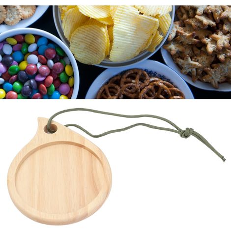 Planche à découper en bois pour camping  Plateau multifonction rond pour apéro, fruits et snacks  Avec sac imperméable et corde  Bois de hévéa  Dimensions: 18x14 cm (1/5)