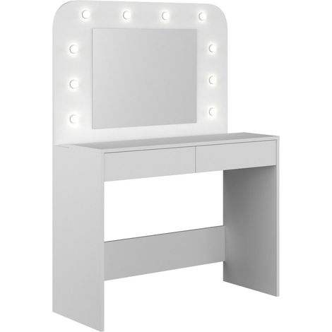 Home Heavenly® - Tocador con espejo HOLLY, estilo cásico chic, con luces LED redondas. 142x100x42 cm. Color: Blanco (1/5)