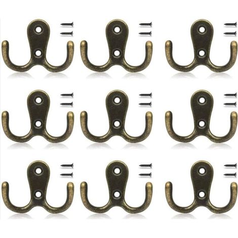 10 Stück Vintage-Haken, Metallhaken, Retro-Wand-Doppelhaken, Zinklegierungshaken, Badezimmer-, Mantel-, Hut- und Küchen-, Schlafzimmerhaken und Dekoration (1/4)