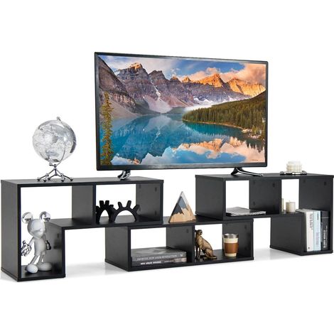 COSTWAY Mobile Porta TV con Ripiani Aperti, per TV Fino a 65 Pollici, Mobile TV di Legno per Salone, Camera da letto, Corridoio, Facile da Montare, 134-180 x 30 x 43 cm (Nero) (1/5)