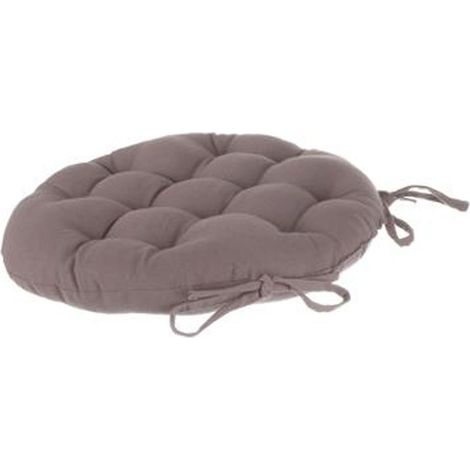 Pegane – Lot de 4 galettes de chaise en coton taupe – Diamètre 38 cm – Finition avec attache par nouettes – 12 points de capitons (1/2)