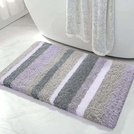 Tapis de bain en microfibre rayé pour salle de bain (violet-gris, 17" x 24") très épais, doux et hirsute, absorbant, lavable en machine, antidérapant pour baignoire (1/5)