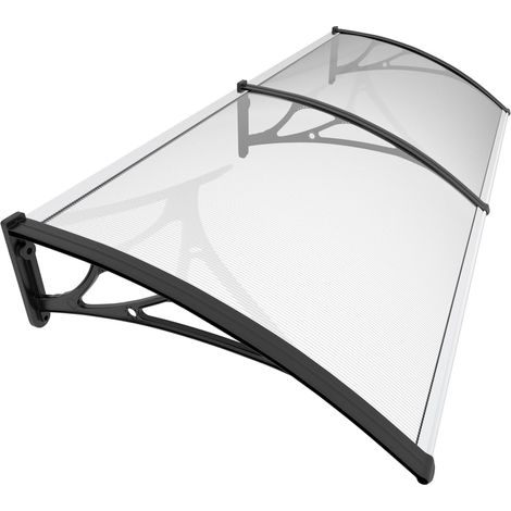 Auvent de Porte d'entrée Toit Marquise en Polycarbonate Porte Résistante Toit Abri Protection Contre La Pluie et UV Transparent 200x80cm Noir (1/5)