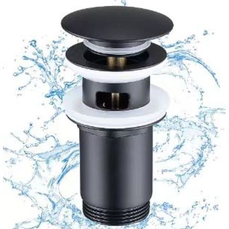 Bonde de lavabo Universelle avec Trop-Plein pour Lavabo et Évier – Valve Pop-up Noire Mate (1/2)