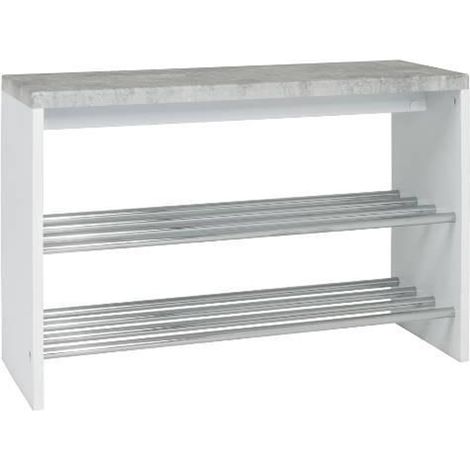Banc en tube d'acier chromé et MDF optique béton - Dim : L81 x P30 x H55 cm