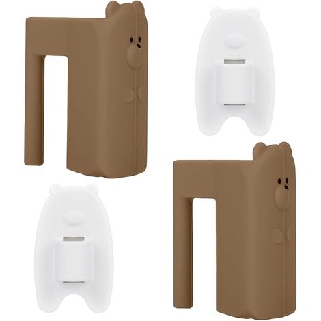 Butées Anti-Pincement de Porte et Boucles de Suspension, Silicone Souple Motif Ours Mignon pour Fenêtres Portes Tiroirs Armoires (Marron) (1/5)