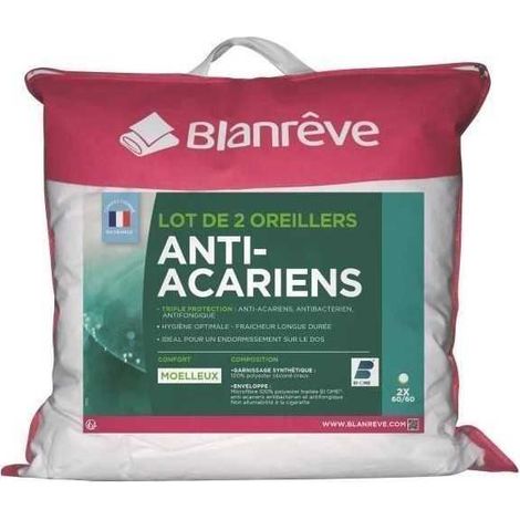 BLANREVE Lot de 2 Oreillers Triple Protection - 60 x 60 cm - Blanc