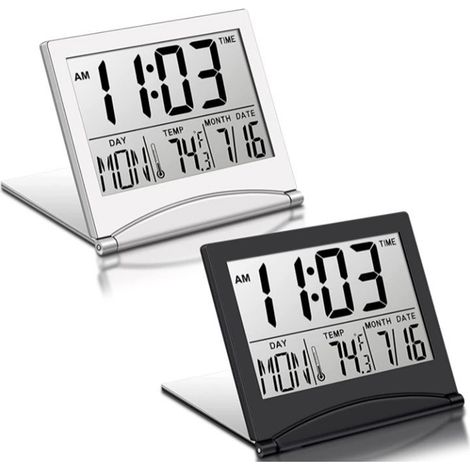 2 PièCes RéVeil de Voyage NuméRique Horloge LCD Pliable avec Calendrier TempéRature Mode Snooze Affichage Portable Bureau (1/5)
