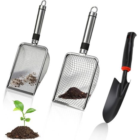 Stück Gartensieb Edelstahl, Sandsieb 1.0mm und 3.8mm mit 31 6cm Gartenschaufel Klein, Masche Erdsieb mit Griff Kompostsieb Durchwurfsieb Handrüttelsieb für Garten Sandkasten Bodenunkräuter (1/5)