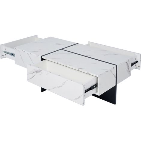 Table basse blanche effet marbre avec éclairage LED contrôlé par application, 100 x 50 x 34,5 cm (1/5)