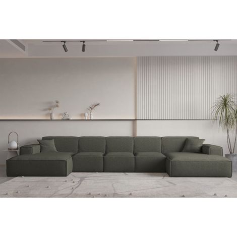 Wohnlandschaft U-Form CELES PREMIUM XL in Stoff Ascot Bukla Moosgrün (1/2)