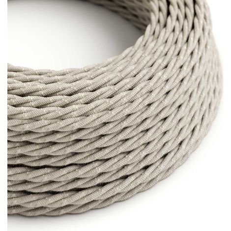 Creative-Cables Cavo elettrico rivestito in tessuto, 2 x 0,75 mm², 50 m, Bianco Melange TN01, Trecciato lino