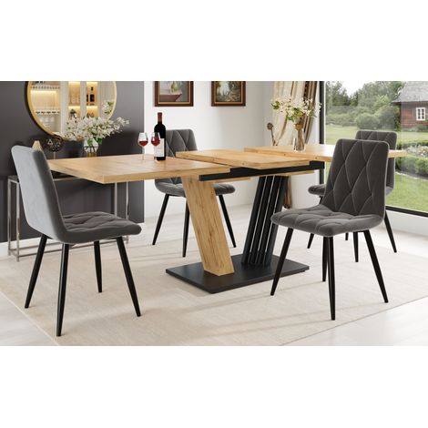 Table extensible 120/160 x 80 x 76 cm – table de cuisine et de salon aspect bois avec pieds en forme d'aile (1/5)