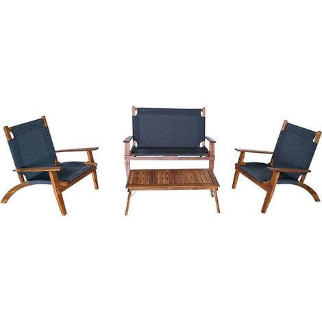 Set arredo primavera tessuto grigio scuro acacia oliata 1 divanetto+2 poltrone+1 tavolino