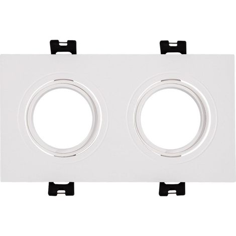 Downlight-Ring Eckig Schwenkbar für 2 LED-Glühbirnen GU10 / GU5.3 Ausschnitt 75x150 mm Weiß