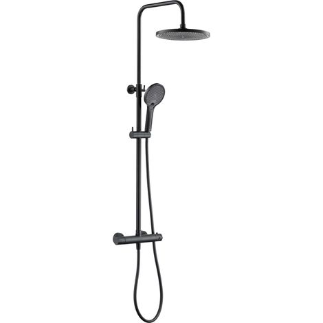 kielle Nefia - Set de douche avec thermostat, 24 cm, 3 jets, noir mat 20627014E