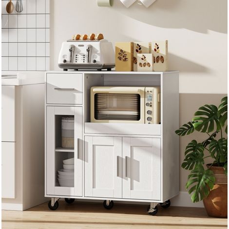 Mueble de cocina 80/40/88,7 cm blanco con ruedas, estante regulable y bandeja extraíble (1/5)