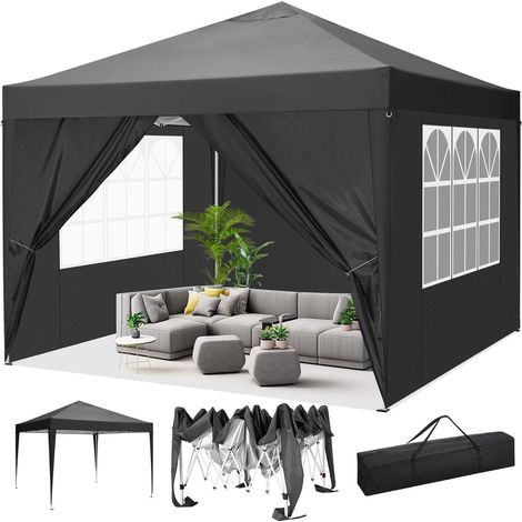 Tonnelle de jardin pliante 3x3m imperméable – Protection UV 50% – 4 parois latérales amovibles – Structure en acier renforcé (1/5)