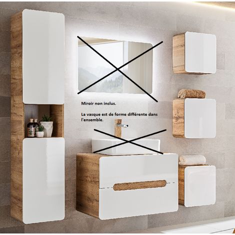 Ensemble salle de bain avec meuble vasque 60 cm + 6 éléments - Archipel White - Livraison gratuite