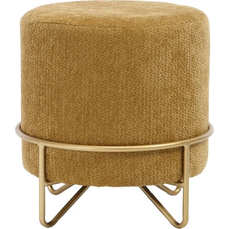 Wahson Round Ottoman Stool Chenille, Padded Poufee Footstool with Gold Legs, Small Foot Stool for Living Room Bedroom, Yellow