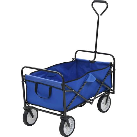 Chariot de transport pliable 75 kg en acier et tissu Oxford 600D bleu – 92 x 52 x 118 cm - PANGIVO (1/5)