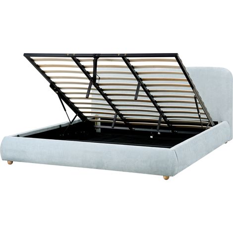 Cama con almacenaje minimalista moderno 180 x 200 cm tela azul claro Blagnac