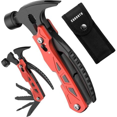 Tools Multifonctions, 12 en 3 Pince et Marteau Multifonctions, Outil Multitools de Poche avec Tournevis Décapsuleur, pour Randonnée Camping-rouge (1/5)