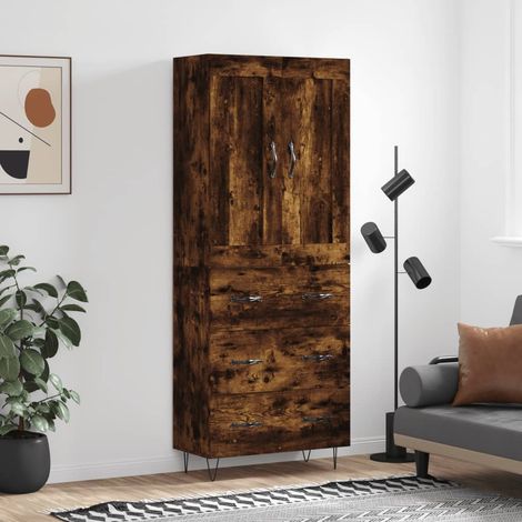 Buffet haut，Buffet de salon，Commode Meuble de rangement，Style Industriel Chêne fumé 69,5x34x180 cm Bois d'ingénierie VNWE345666 (1/5)