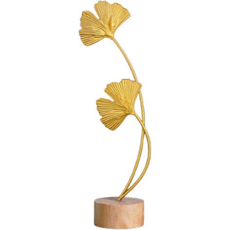 QORVA-Statue de feuille de Ginkgo dorée, ornement de bureau moderne en fer pour table d'entrée haute