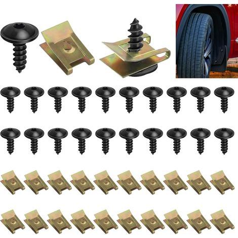 Kit di 40 clip con viti e dadi, con 20 viti per carrozzeria e 20 clip a U, N90974701, clip a U universali in metallo per parafanghi e paraurti auto. (1/5)