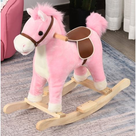 Cheval à bascule enfant rose 65 x 32,5 x 61 cm en peluche polyester avec sons - CHICFURN (1/5)