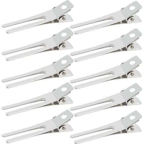 Pince À Cheveux - Crocodile Métal Nickelé - Double Pointe - 4,5 Cm - Pour Bigoudis Et Coiffure Professionnelle - Lot De 50
