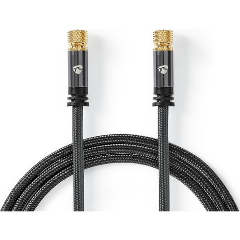 Satellite antenna cable f male f male gold plated 75 ohm four shields 500 m round cotton grey grey with metal carton with covered window (1/5)
