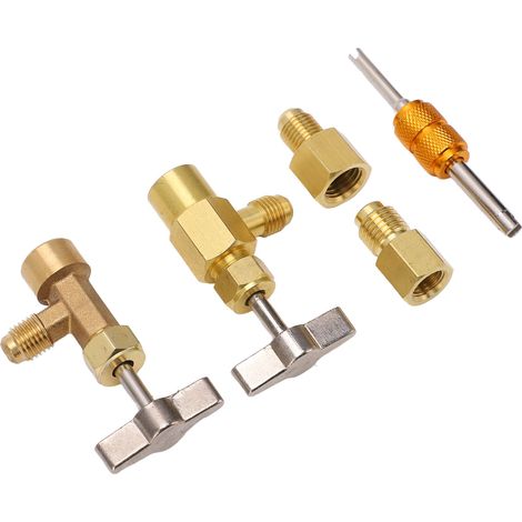 Robinet distributeur à fermeture automatique R134A en laiton, type à perforation, avec adaptateurs pour réservoir de réfrigérant, pour climatiseur (1/5)