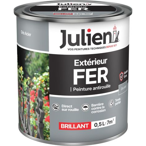 Julien – Peinture fer anti-rouille brillante 0,5 L – Protection contre corrosion – Application directe sur rouille – Pour métal extérieur