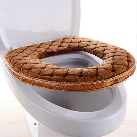 Housse de siège de toilette douce et moelleuse avec élastique pour toilettes en forme de U, O et V, imperméable, lavable en machine, marron (1/5)