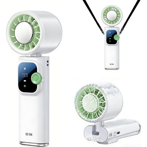 Handheld Ice Cooling Fan, 199-Speed Turbo Fan, 4000mAh Rechargeable Foldable Fan with 1-14H Runtime,White (1/5)