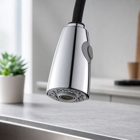Kitchen Spray Head with 2 Spray Patterns - Polished Chrome Finish - Universal G 1/2 Connection - ABS - Spray and Centralized Jet