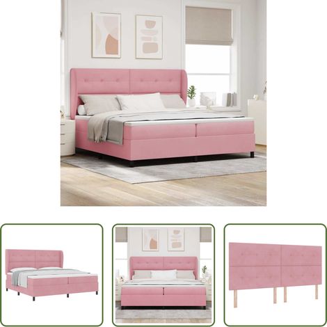 vidaXL Lit avec tête réglable - Lit à ressorts avec matelas Rose 200 x 200 cm Velours (1/5)