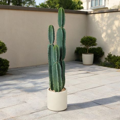 Grand cactus artificiel 111 cm en plastique vert pour salon (1/5)